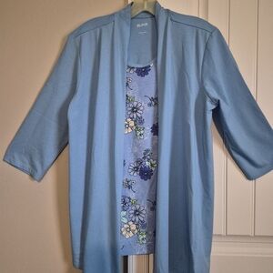 Blair Sky Blue Open-Front Cardigan with Floral Tank